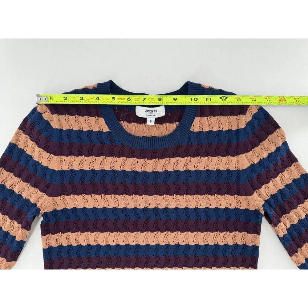 Jason Wu Collective Sweater Sz S Striped Eyelet Crochet Academia Preppy Fitted​​ - Picture 8 of 16